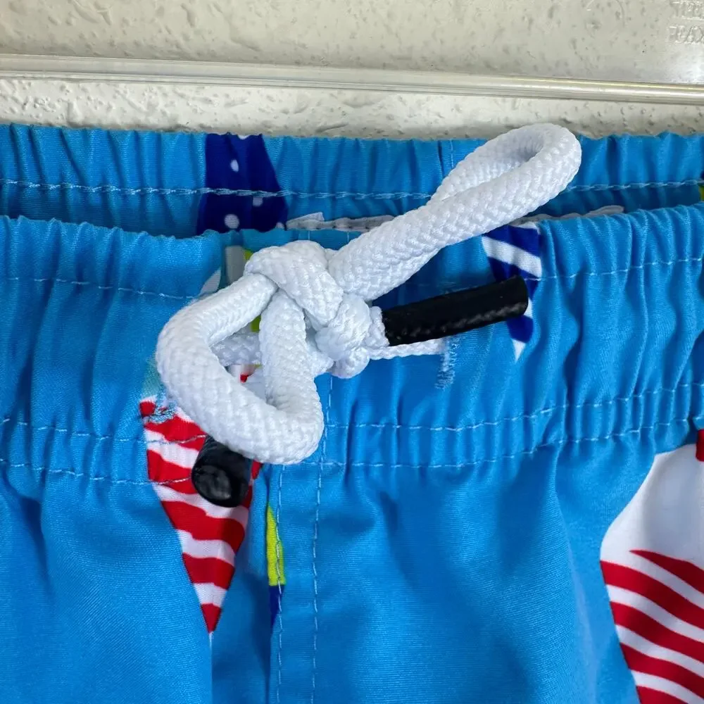 Maamgic Blue‎ Ice Cream Print Drawstring Mesh Brief Swim Trunks Boy's Size 10 12